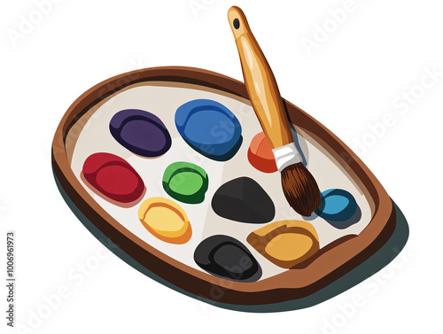 a paint palette with a brush