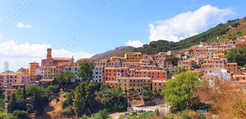 Panorama of the city of Rio Elba located on top of the mountains of the island of Elba. photo