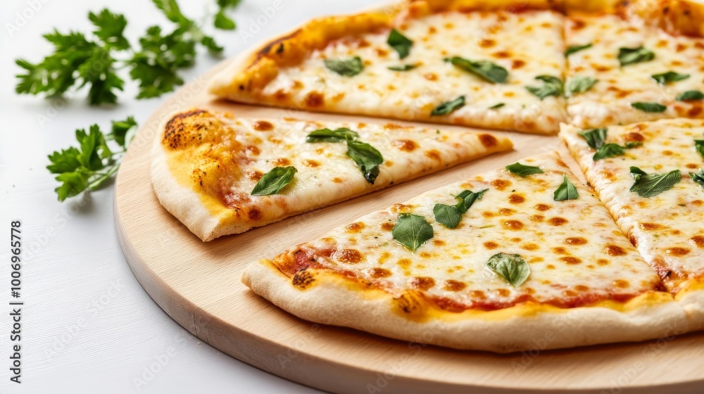 Gourmet herbs on margarita pizza, detail Gourmet herbs on margarita pizza, detail