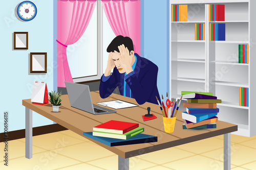 Businessman is very stressed from working in the office.vector design