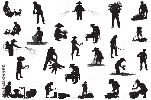 silhouetted agriculturist cartoon shape on white background vector design
