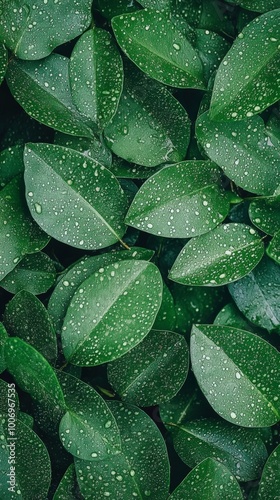 A close-up of a cluster of tropical green leaves