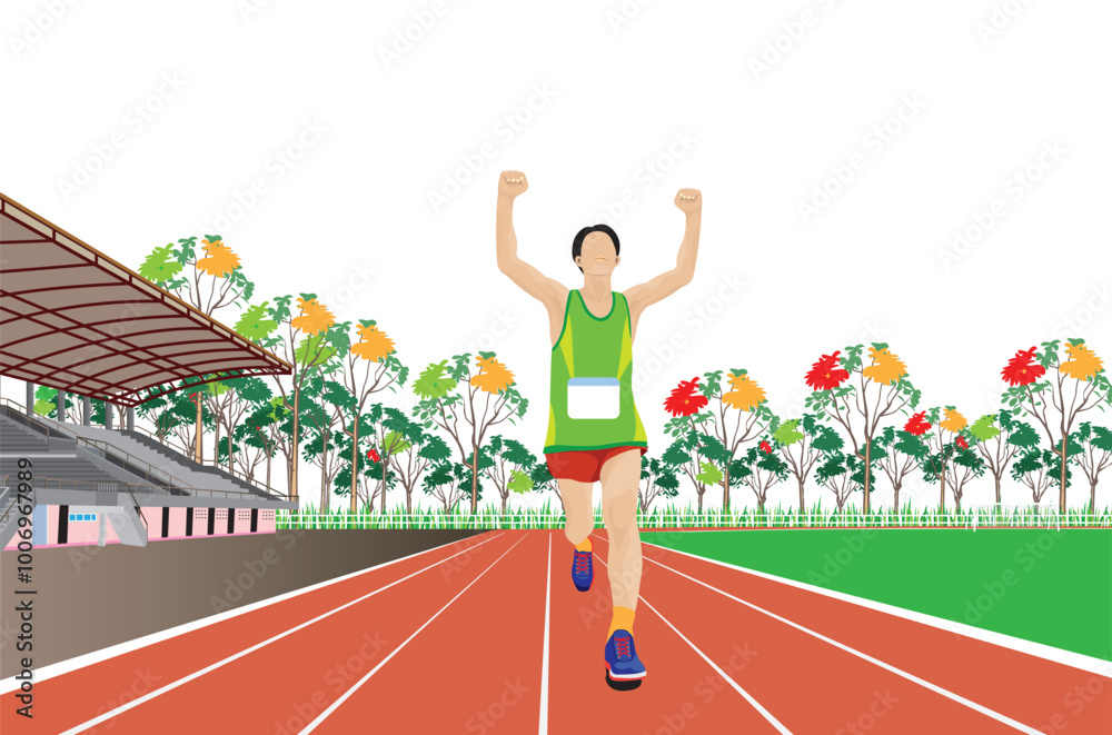 Obraz premium One athlete is practicing running in running track, vector design.