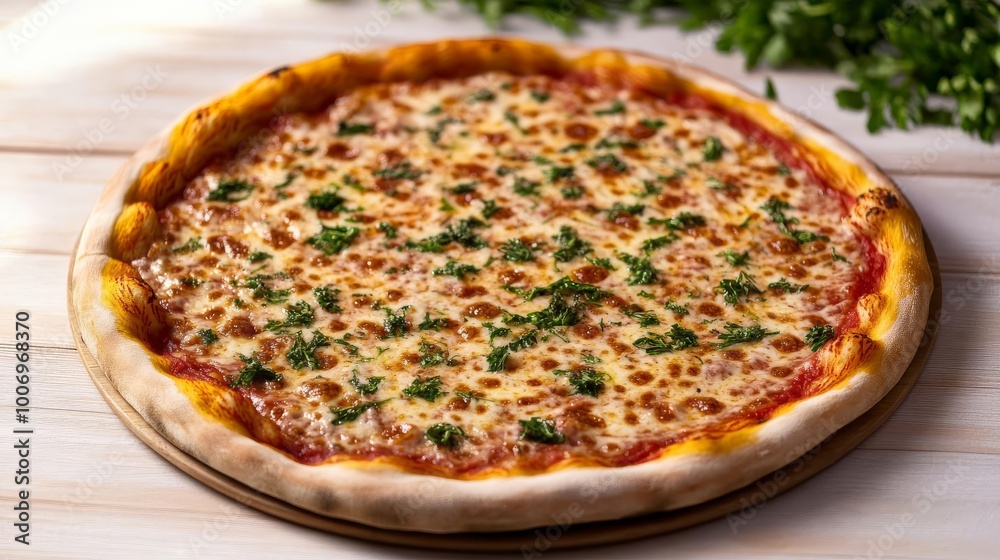 Italian margarita pizza, herbs scattered, warm lighting effect Italian margarita pizza, herbs scattered, warm lighting effect