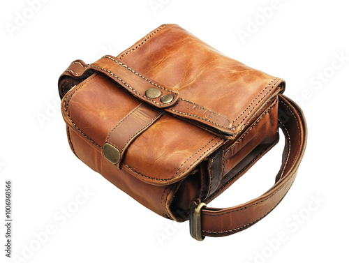 a brown leather bag with a strap