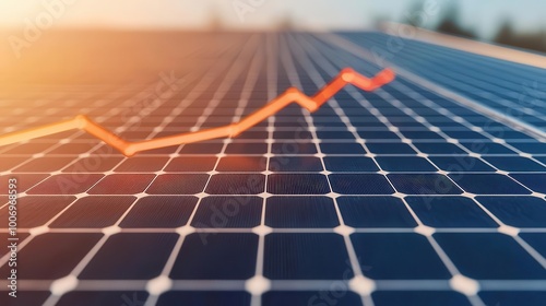 Solar panels creating an upward financial graph, representing investment in renewable energy, green technology, economic returns