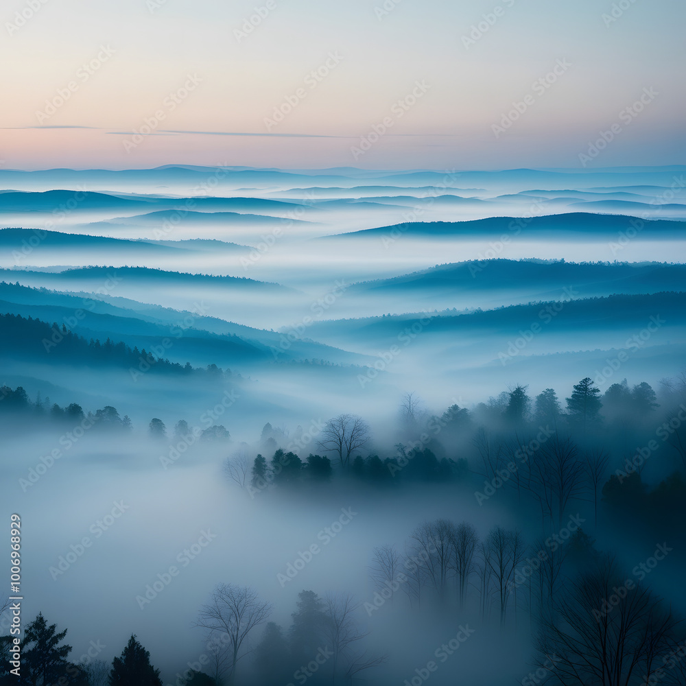 Fototapeta premium A beautiful foggy forest landscape photography wallpaper