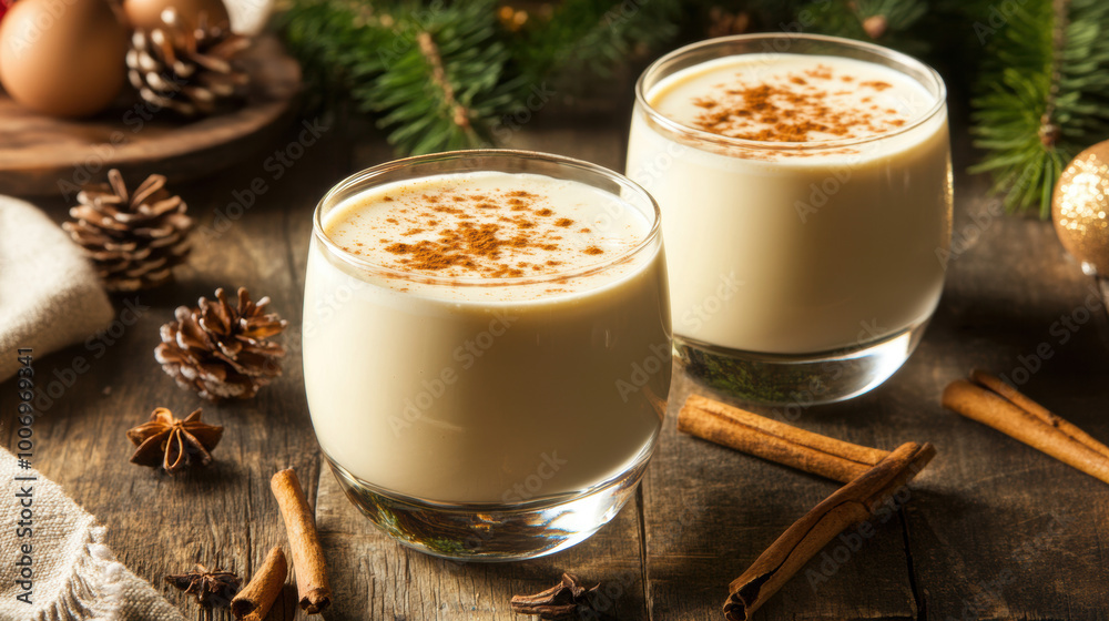 Homemade Eggnog with Cinnamon and Whipped Cream. Lait de Poule, Eggnog Month. Homemade Eggnog with Cinnamon and Whipped Cream. Lait de Poule, Eggnog Month.