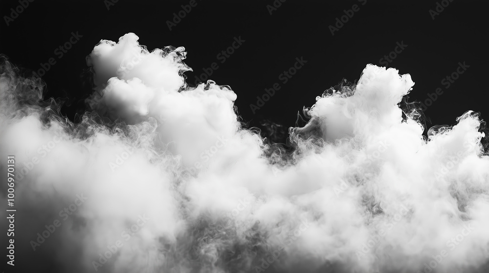 White clouds on a black background, with a smoke effect White clouds on a black background, with a smoke effect