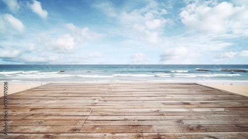 Wooden Deck Overlooking a Tranquil Beach