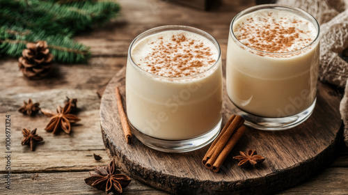 Homemade Eggnog with Cinnamon and Whipped Cream. Lait de Poule, Eggnog Month.