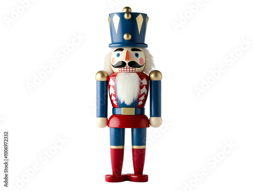 a nutcracker with a white beard and blue hat