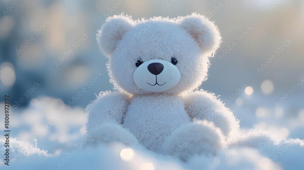 White Teddy Bear in a Snowy Setting - 3D Illustration White Teddy Bear in a Snowy Setting - 3D Illustration
