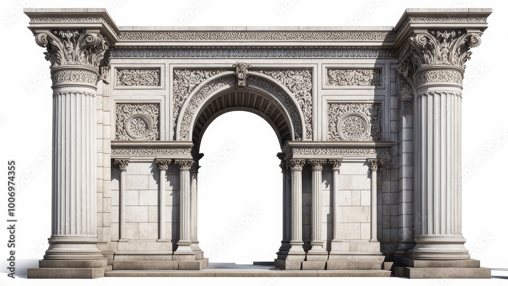 Obraz premium A detailed architectural archway with ornate columns and carvings, symbolizing grandeur.