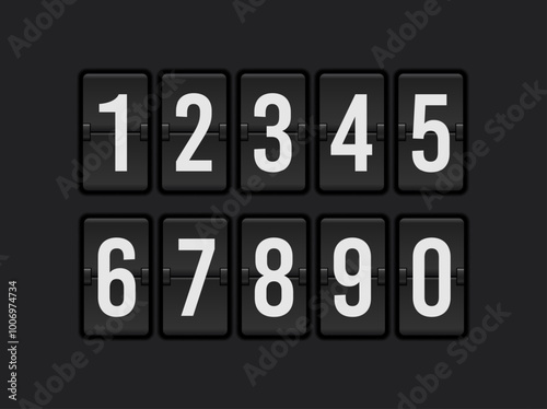 Countdown scoreboard numbers. Score vector realistic timetable. Mechanical retro airport flipboard.