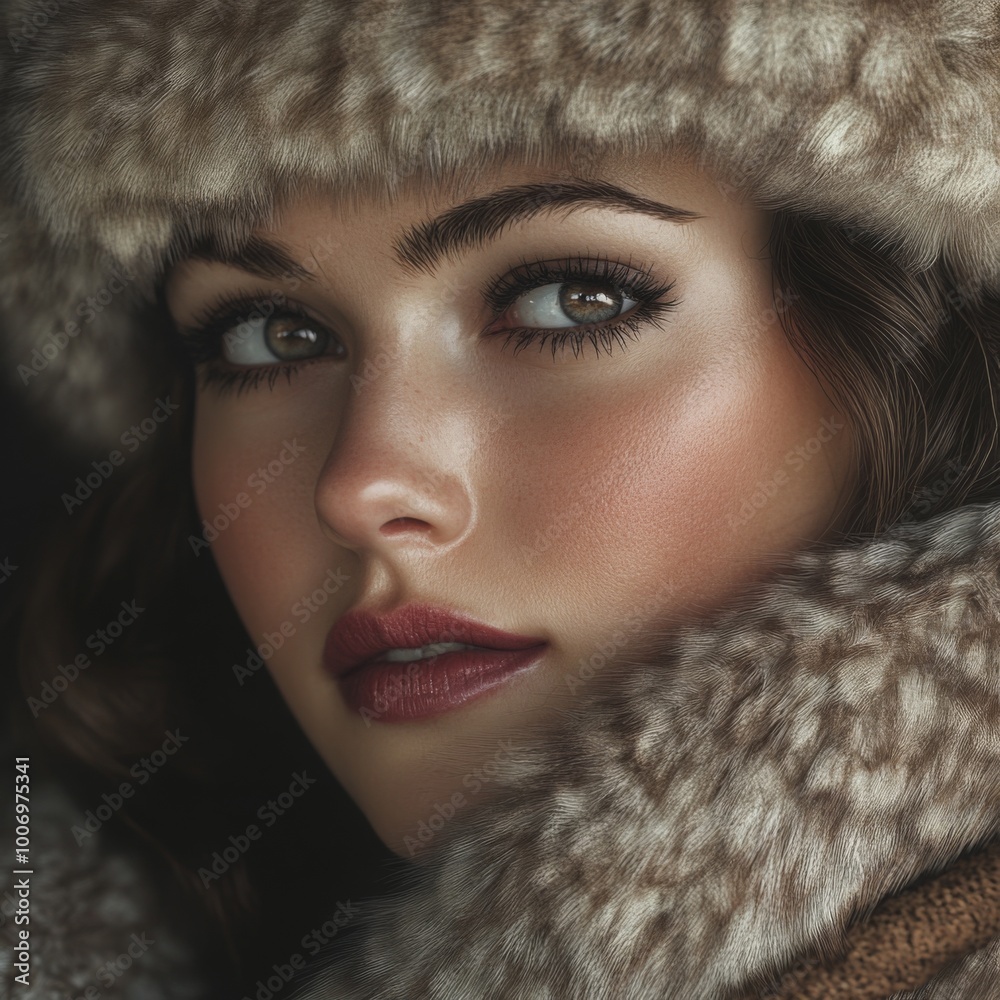 Closeup Portrait of a Beautiful Woman in a Fur Hat and Scarf Winter Fashion Beauty Ele Closeup Portrait of a Beautiful Woman in a Fur Hat and Scarf Winter Fashion Beauty Ele