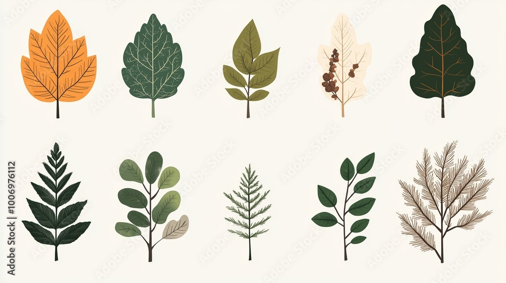 Obraz premium A collection of various leaf shapes and colors arranged in a creative display for artistic inspiration