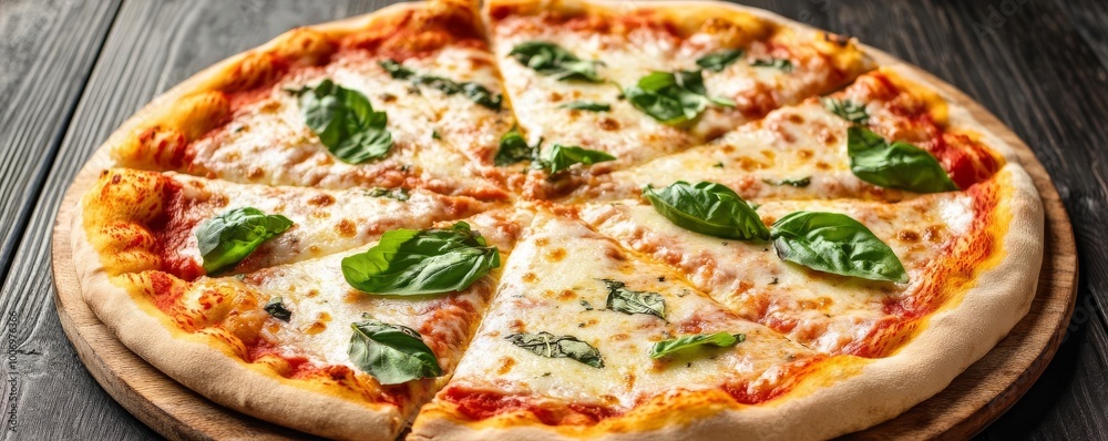 Margarita pizza with vibrant herbs, cheese bubbling, gourmet dining concept Margarita pizza with vibrant herbs, cheese bubbling, gourmet dining concept