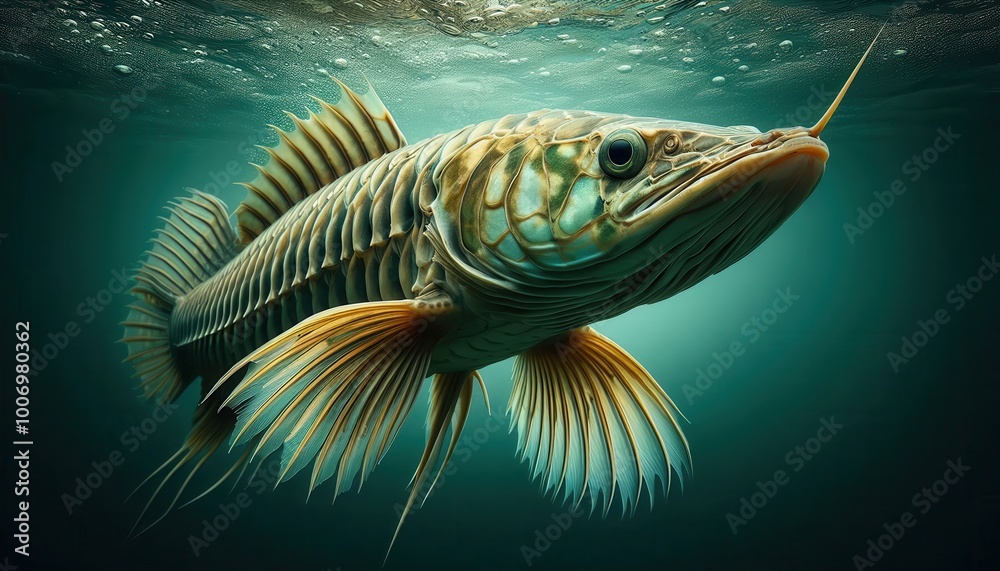 Fototapeta premium A detailed underwater image of a fish showcasing its vibrant colors and intricate fins.