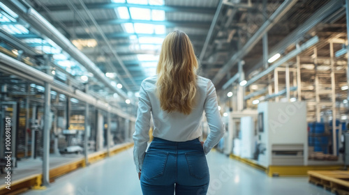 Corporate sustainability officer touring a green manufacturing facility, ensuring compliance with eco-friendly practices