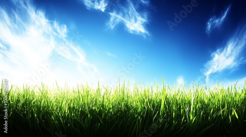 Green Grass Under Blue Sky with Clouds