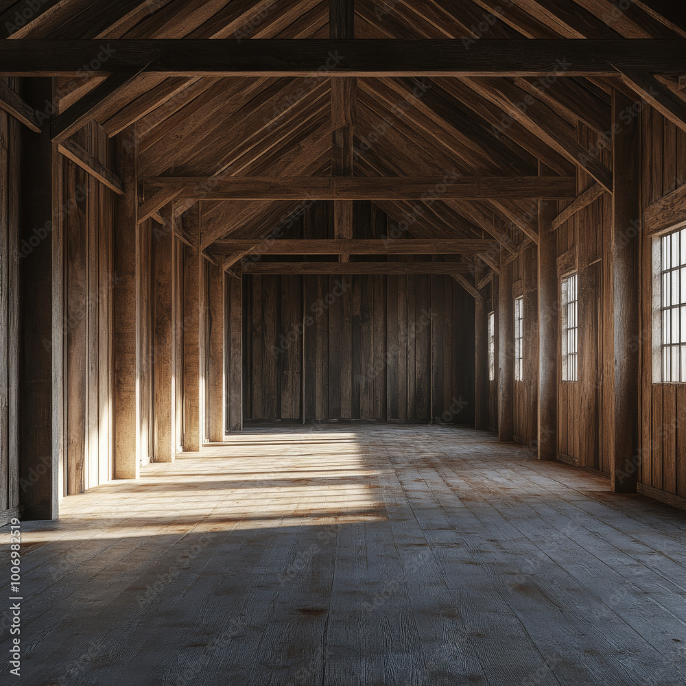 spacious barn interior featuring wooden walls and floor, illuminated by natural light streaming through windows, creating warm and inviting atmosphere spacious barn interior featuring wooden walls and floor, illuminated by natural light streaming through windows, creating warm and inviting atmosphere