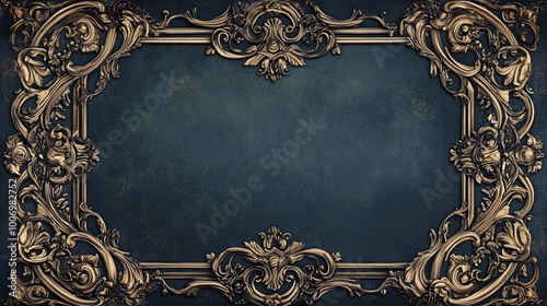 Elegant Baroque Gold Frame on Dark Gradient Background with Ornate Floral Details