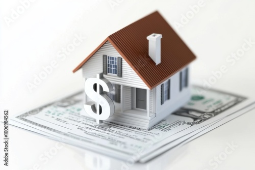 Illustration of a house with a dollar sign and a contract, symbolizing a mortgage agreement