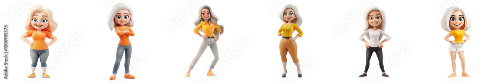 happy white woman mascot posing, 3D cartoon illustration, isolated on transparent background, cute animated style, beautiful colors, generative ai happy white woman mascot posing, 3D cartoon illustration, isolated on transparent background, cute animated style, beautiful colors, generative ai