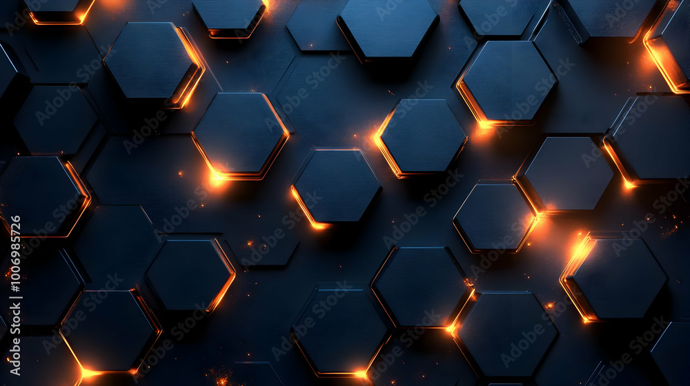 3D Abstract Background with Glowing Hexagons