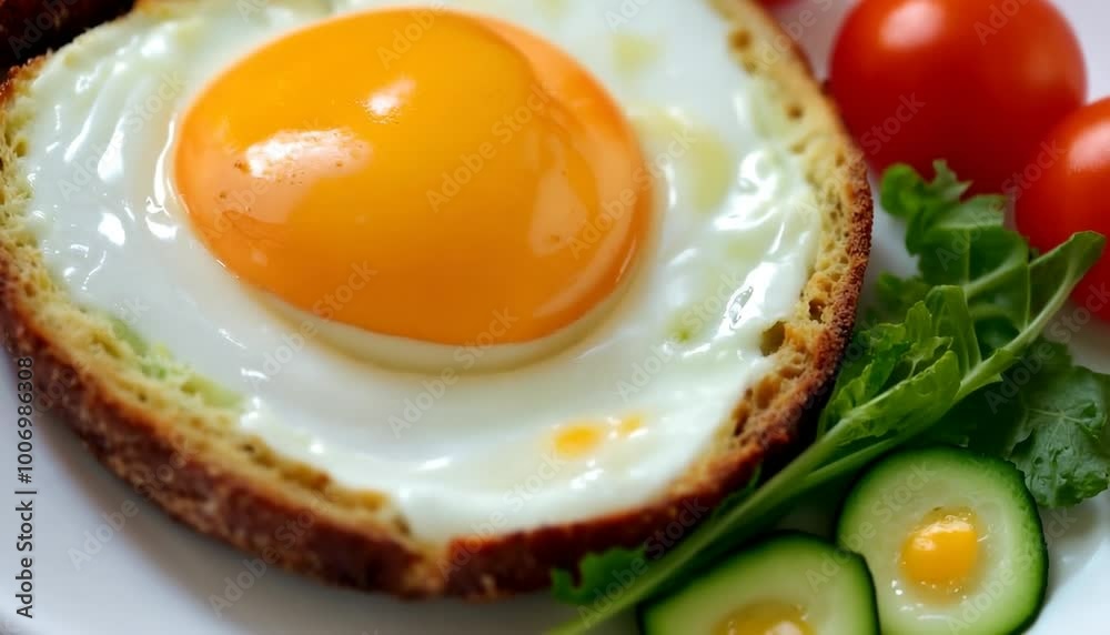 Breakfast on valentine's day - fried eggs and bread in the shape of a heart and fresh vegetables.
Breakfast on valentine's day - fried eggs and bread in the shape of a heart and fresh vegetables.