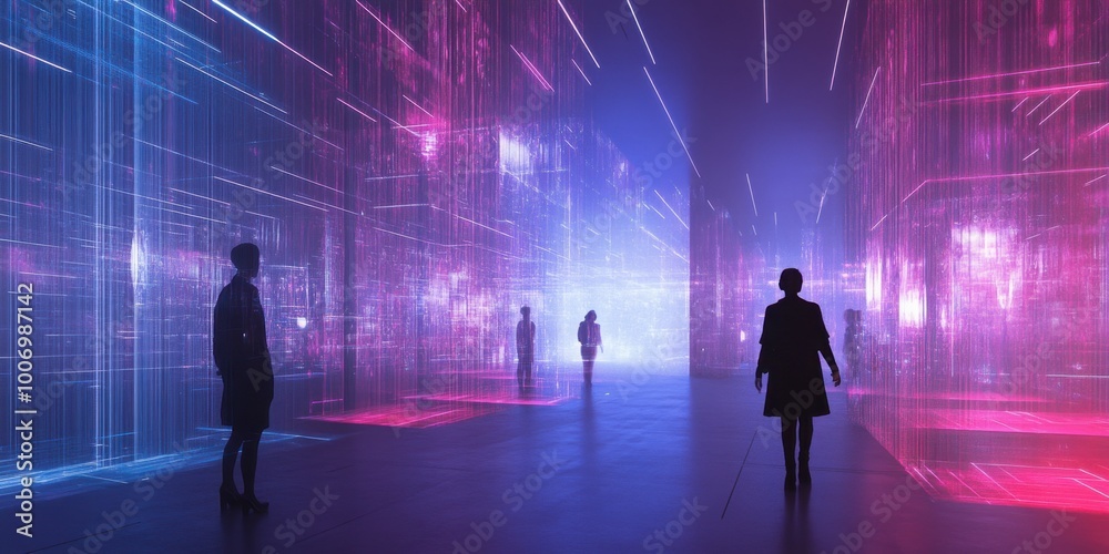 a man walking through a tunnel of neon lights a man walking through a tunnel of neon lights