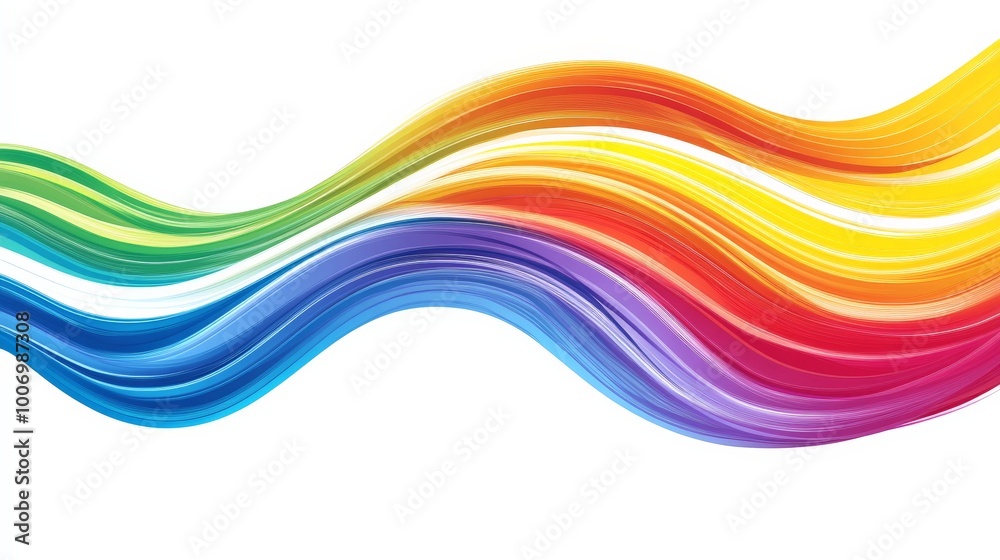 Fototapeta premium Vibrant Rainbow Waves Flowing Across a White Background