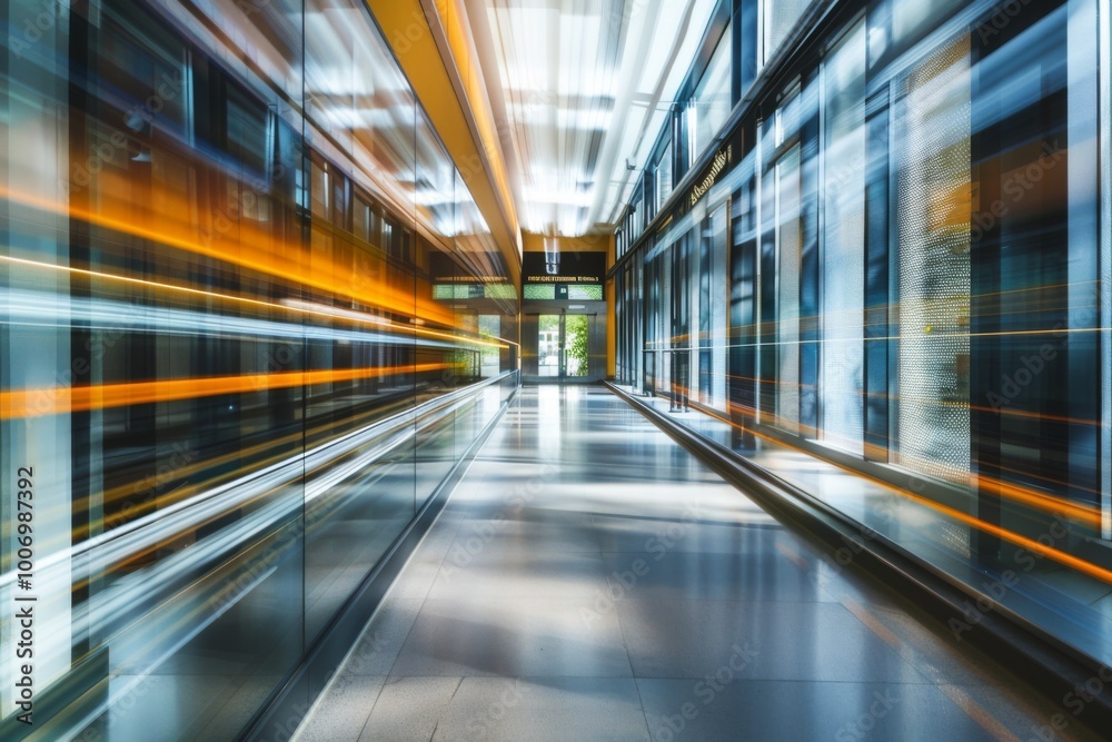 Energetic scene of a corporate hallway with blurred motion Energetic scene of a corporate hallway with blurred motion