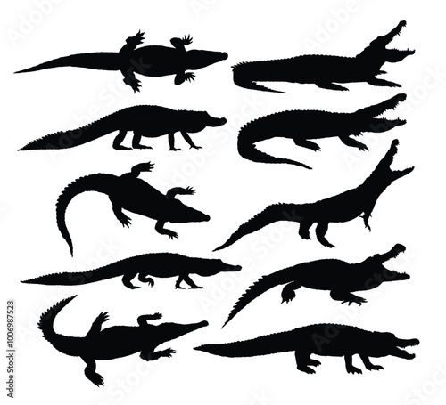 Set silhouettes of large crocodiles.
