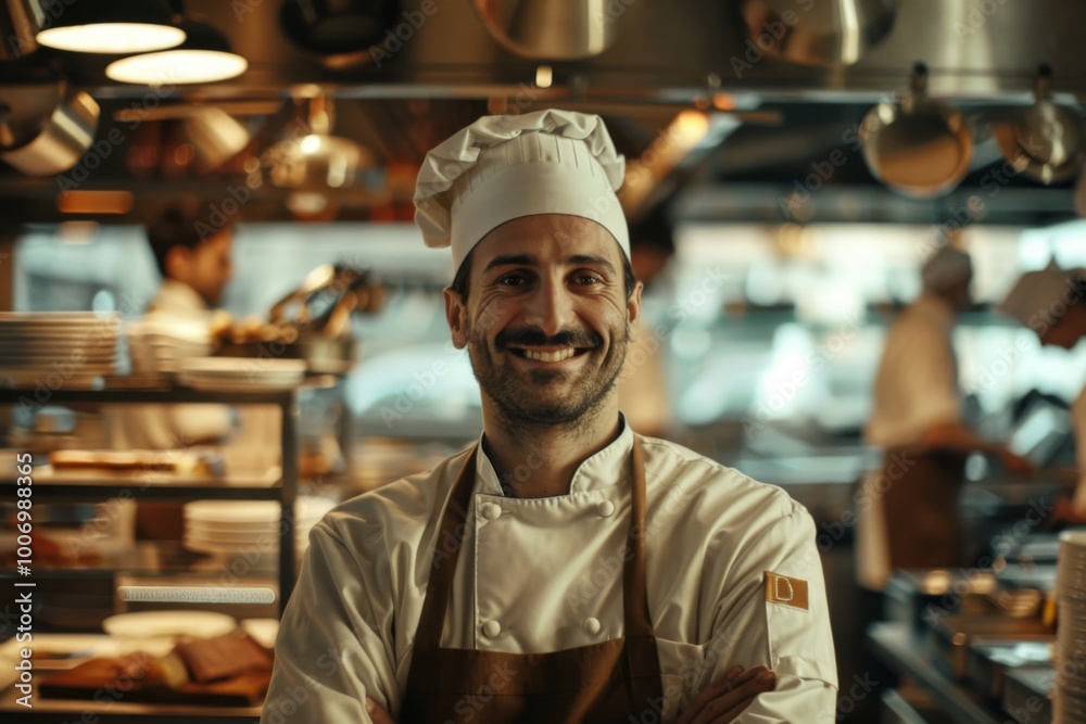 Portrait of a smiling chef in busy restaurant Portrait of a smiling chef in busy restaurant