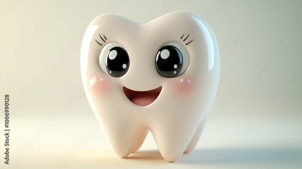 A cute cartoon tooth character with big eyes and a happy smile, perfect for dental illustrations and children's health themes. A cute cartoon tooth character with big eyes and a happy smile, perfect for dental illustrations and children's health themes.