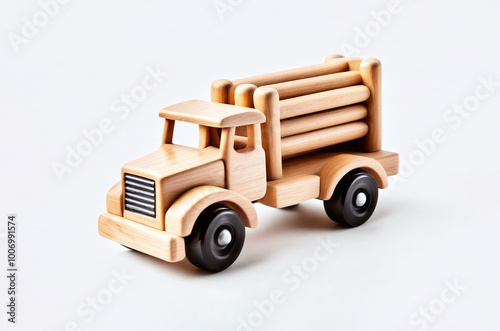 wood toy, truck isolated on a white background