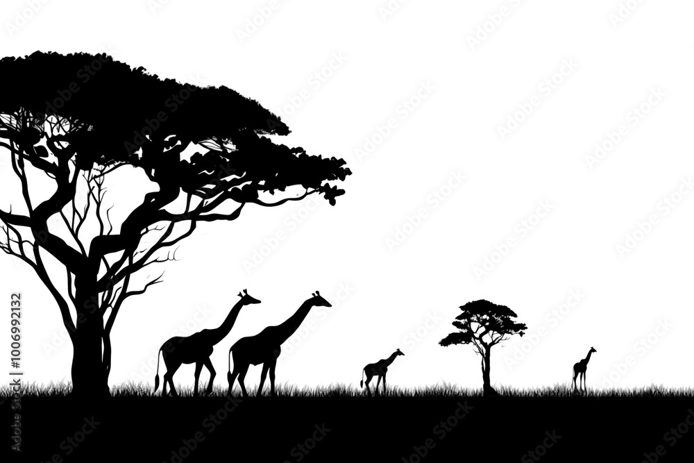 Fototapeta premium PNG Safari scene silhouette landscape wildlife.