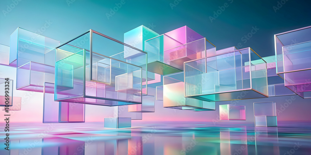 Fototapeta premium Floating Glass Cubes: Pastel Dreamscape 