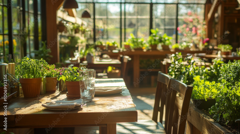 Obraz premium Farm-to-table business focused on sustainable agriculture, with fresh vegetables grown on-site and served in an eco-friendly restaurant