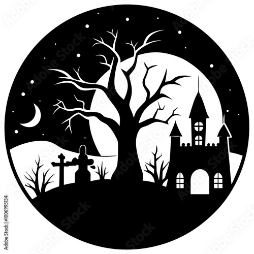 Spooky night silhouettes vector illustration