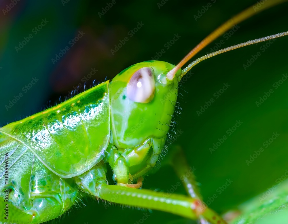 Green grasshopper close up macro shot Green grasshopper close up macro shot