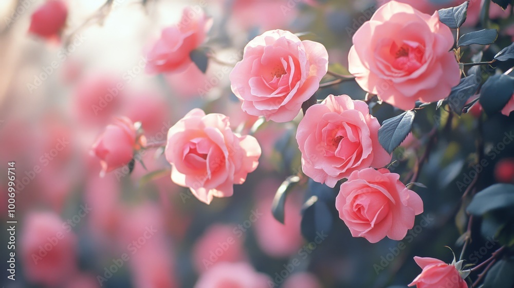 pink roses trees in garden