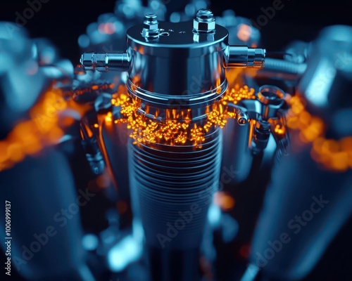 3D render of a motorcycle s internal combustion engine, showcasing performance and speed metrics, motorcycle engine, high-speed performance photo