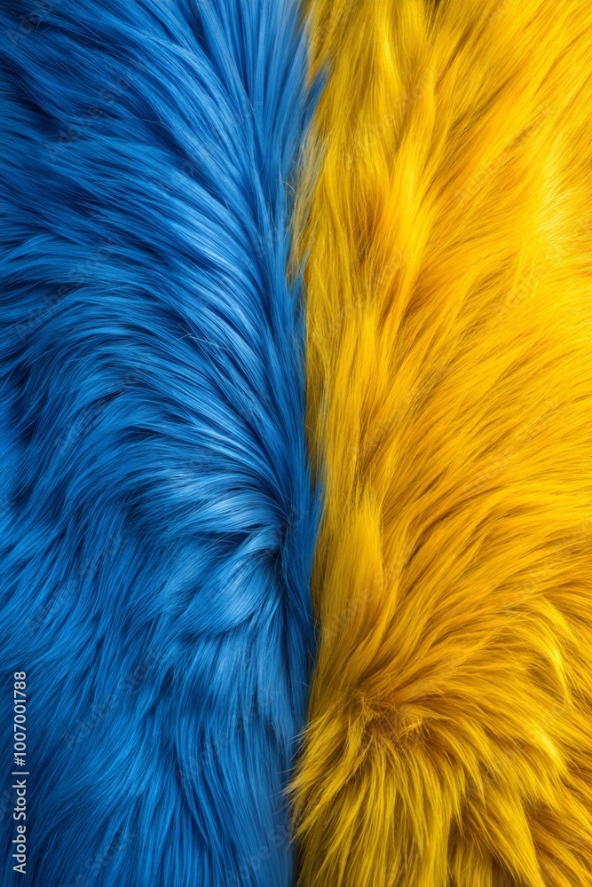 Vibrant blue and yellow plush fur textures displayed side by side for a striking contrast in color and material depth. Generative AI Vibrant blue and yellow plush fur textures displayed side by side for a striking contrast in color and material depth. Generative AI