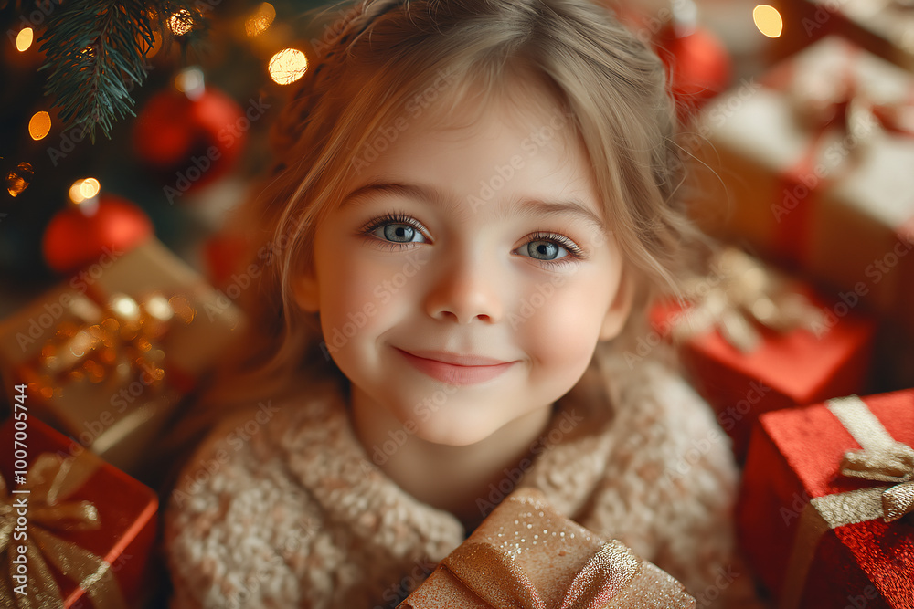 Smiling Blonde Girl with Christmas Gifts and Red Ornaments. New Year concept
Smiling Blonde Girl with Christmas Gifts and Red Ornaments. New Year concept