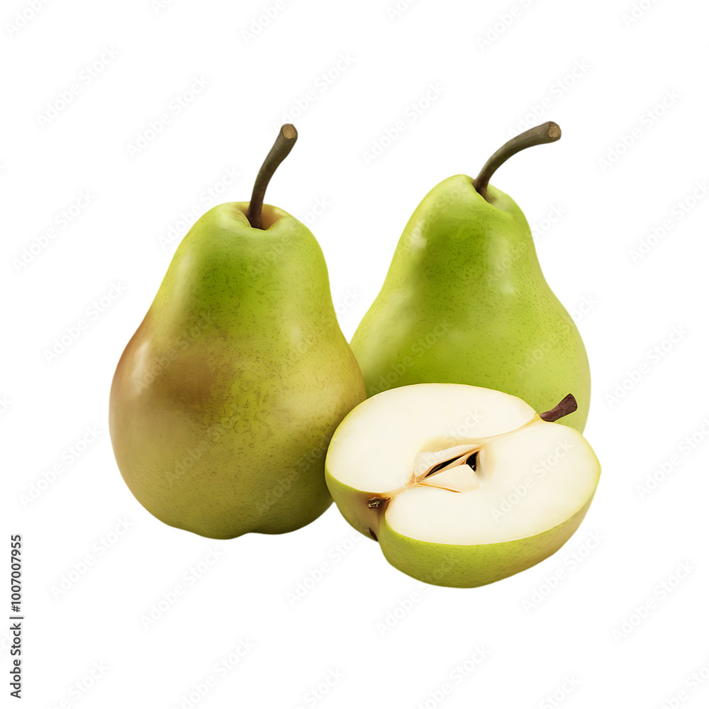 Fresh green pear fruit isolated on a transparent background by AI generative Fresh green pear fruit isolated on a transparent background by AI generative