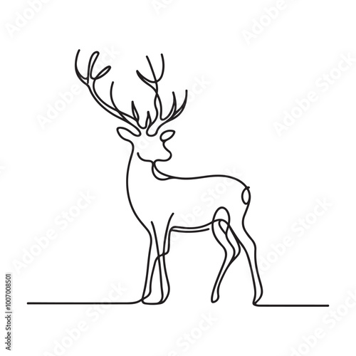 single one line deer silhouette on white background
