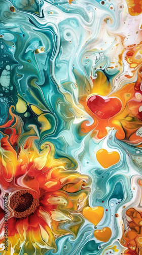 Liquid Art Sunflowers and H...